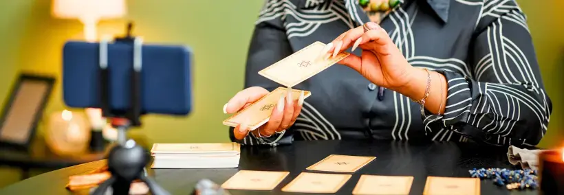 A psychic reader doing a reading in front of the camera